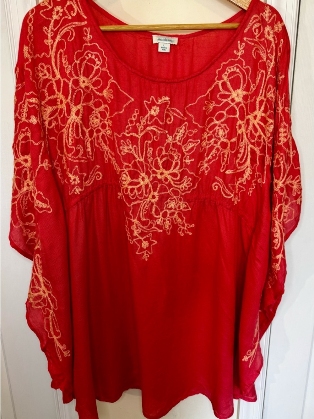 Sundance Salmon Cover Tunic with yellow Floral Embroidery - Picture 2 of 4